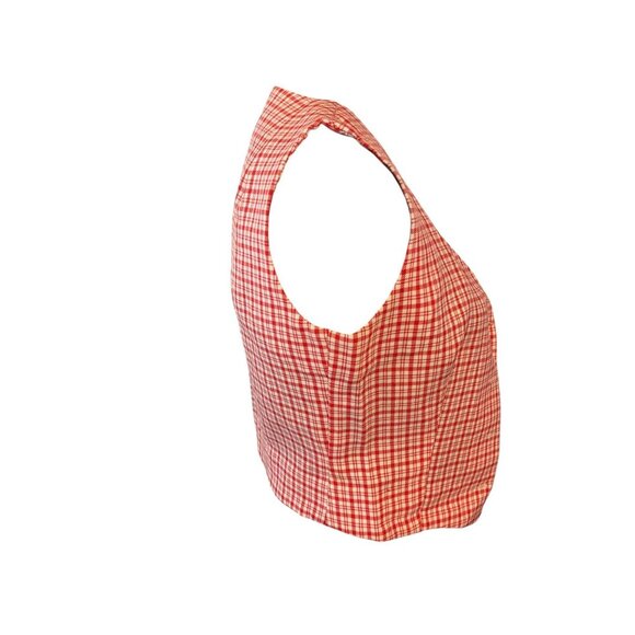 Vintage Style Handmade Tapered Darted Red White Striped Plaid Vest MEASUREMENTS - Picture 11 of 16